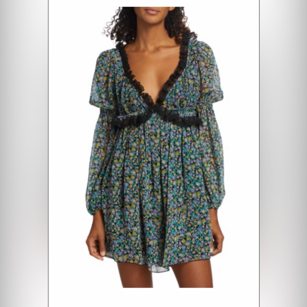Free People Floral Mini Dress - Blue and Black